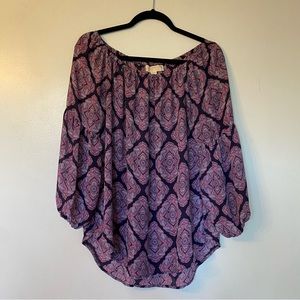 Michael Kors Professional Dark Blue with Pink Geo Paisley Puff Sleeve Blouse